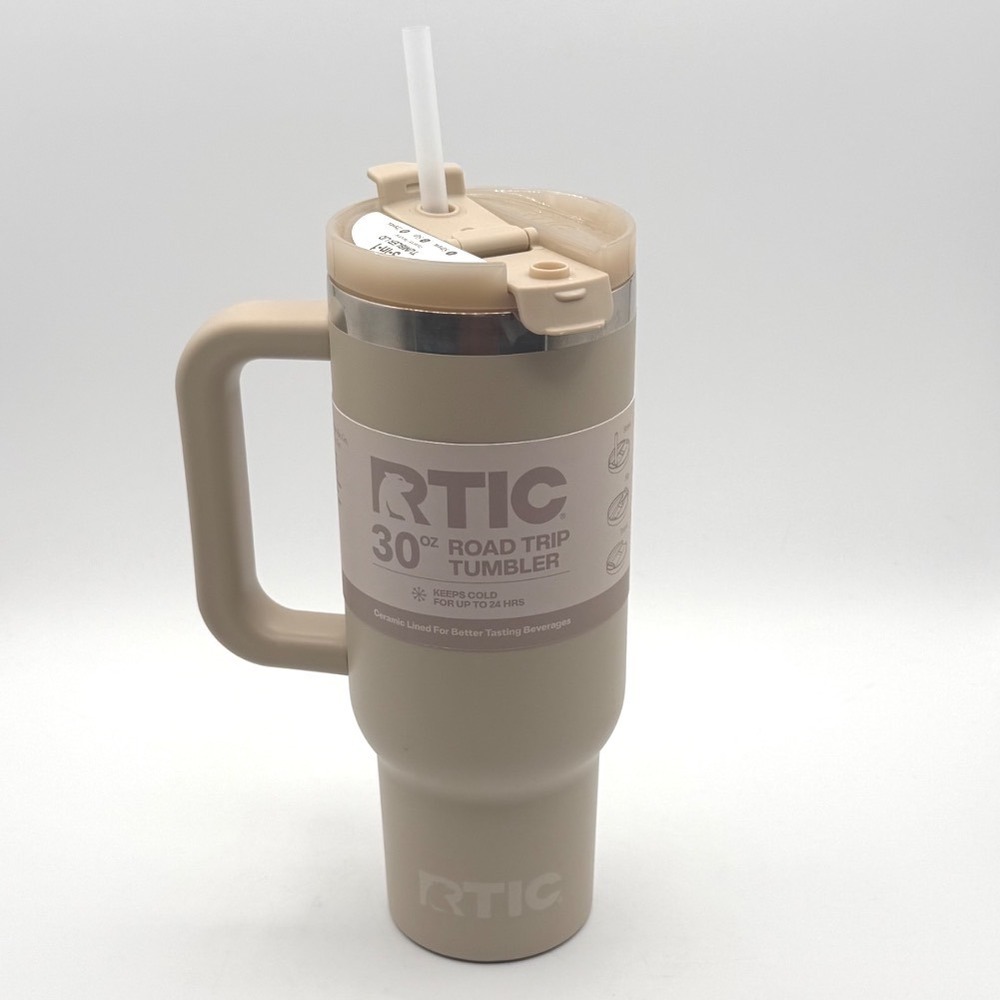 RTIC 30oz Road Trip Tumbler Ceramic Lined 3-in-1 Lid Beach Tan Beige NEW